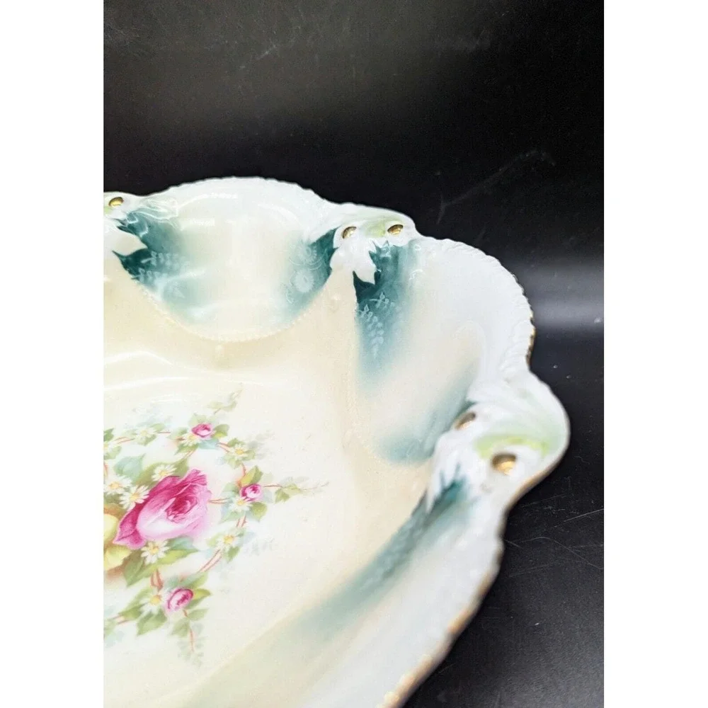 Antique RS Prussia Embossed Porcelain Pink Yellow Rose 11